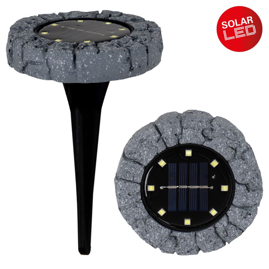3er-Set LED-Solar Bodenleuchte KIAN mit Erdspieß / D: ca. 12 cm / grau - IP44, 0.06W, Kaltweiss
