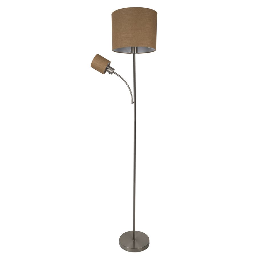 Stehleuchte  FILOMENA  H: 165cm nickel matt / braun - IP20, E27, Nickelmatt
