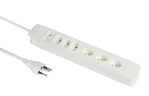 Steckdosenleiste PRINCIPIO 3xH/3xV - 6x T13 (3x horizontal / 3x vertikal), 2.0m Kabellänge, Schalter, weiss