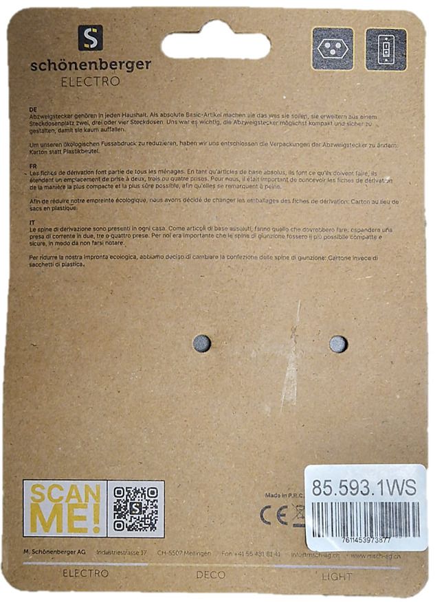 Abzweigstecker 1x T13 mit Schalter - 1xT13, T12 Stecker, integrierter Leuchtschalter, weiss, mit Kinderschutz