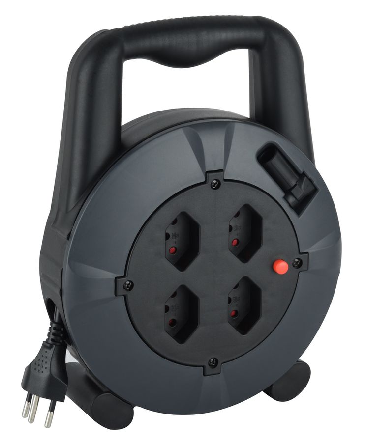 Box de câble - 10m Kabel, H05VV-F 3G1.0mm, 4xT13, 10A, Thermoschutzschalter, Griff, grau/schwarz