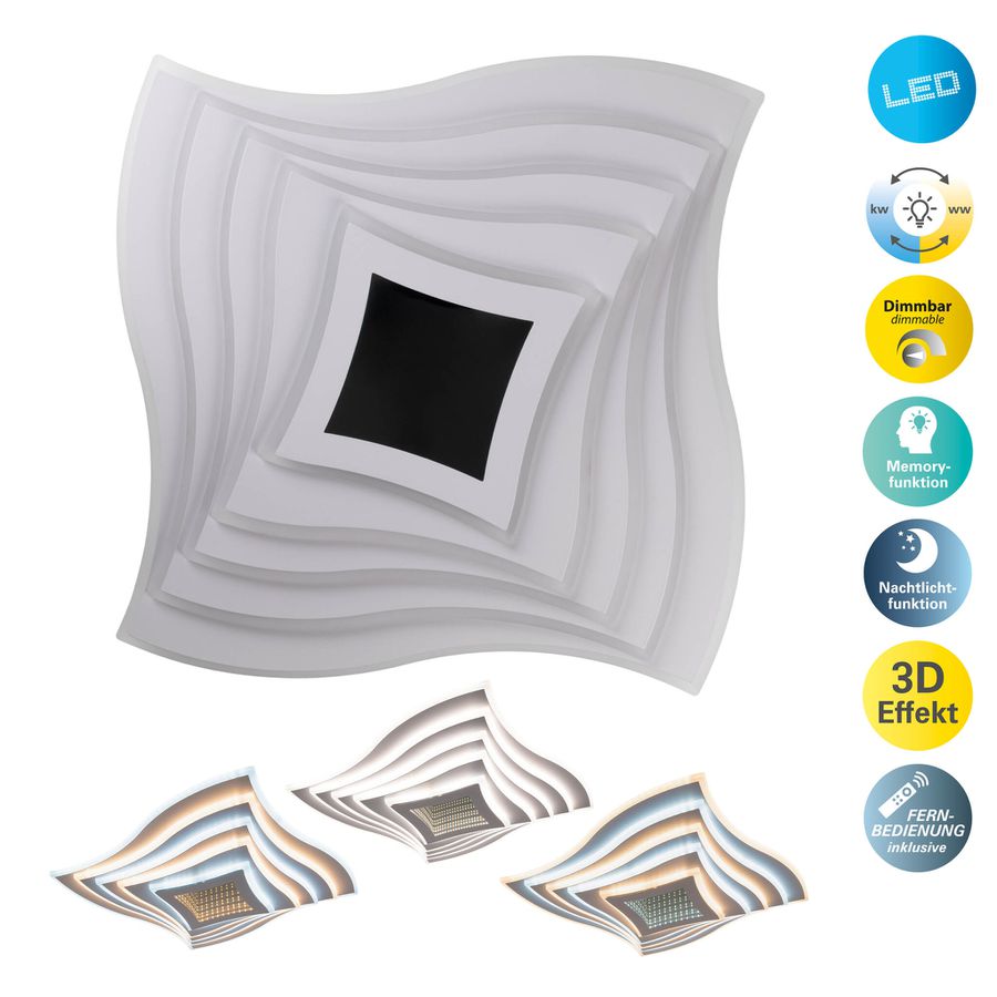 LED-CCT Deckenleuchte  FEVORIA  inkl. 3D-Effekt L/B: 50cm sandweiß - IP20, LED-Modul, Weiss