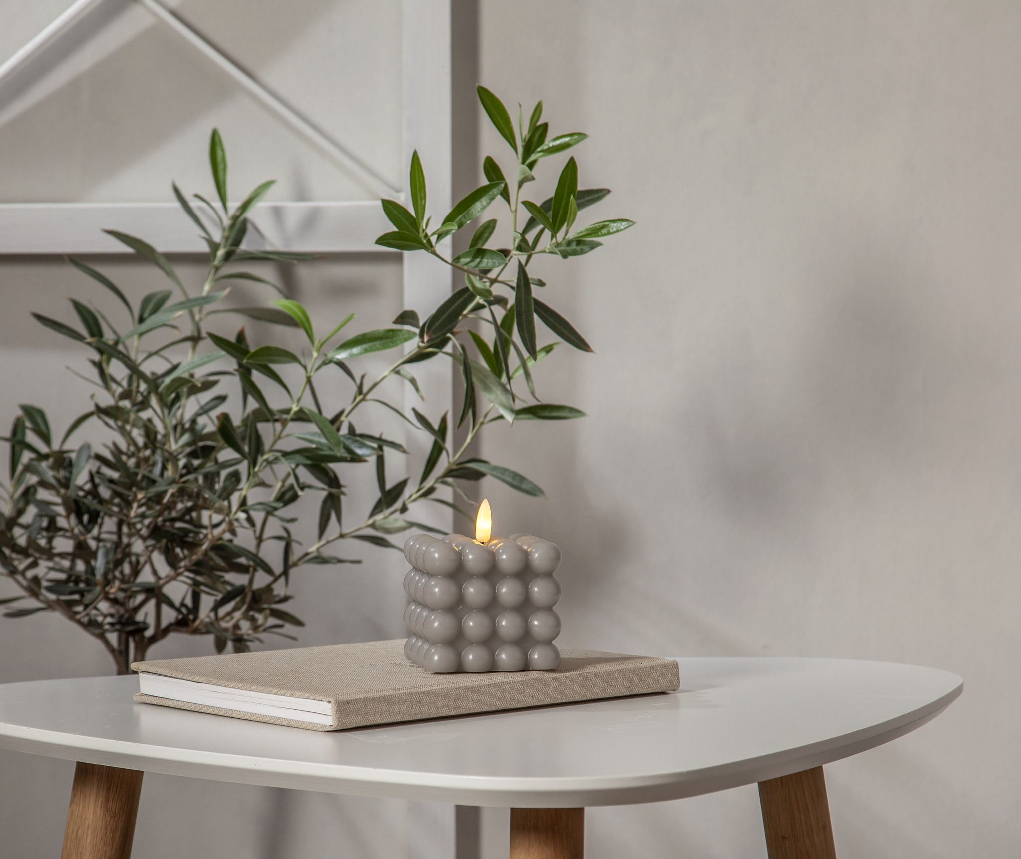 LED Pillar Kerze Flamme Dot - Indoor, Grau, 9.5 cm höhe, Timerfunktion
