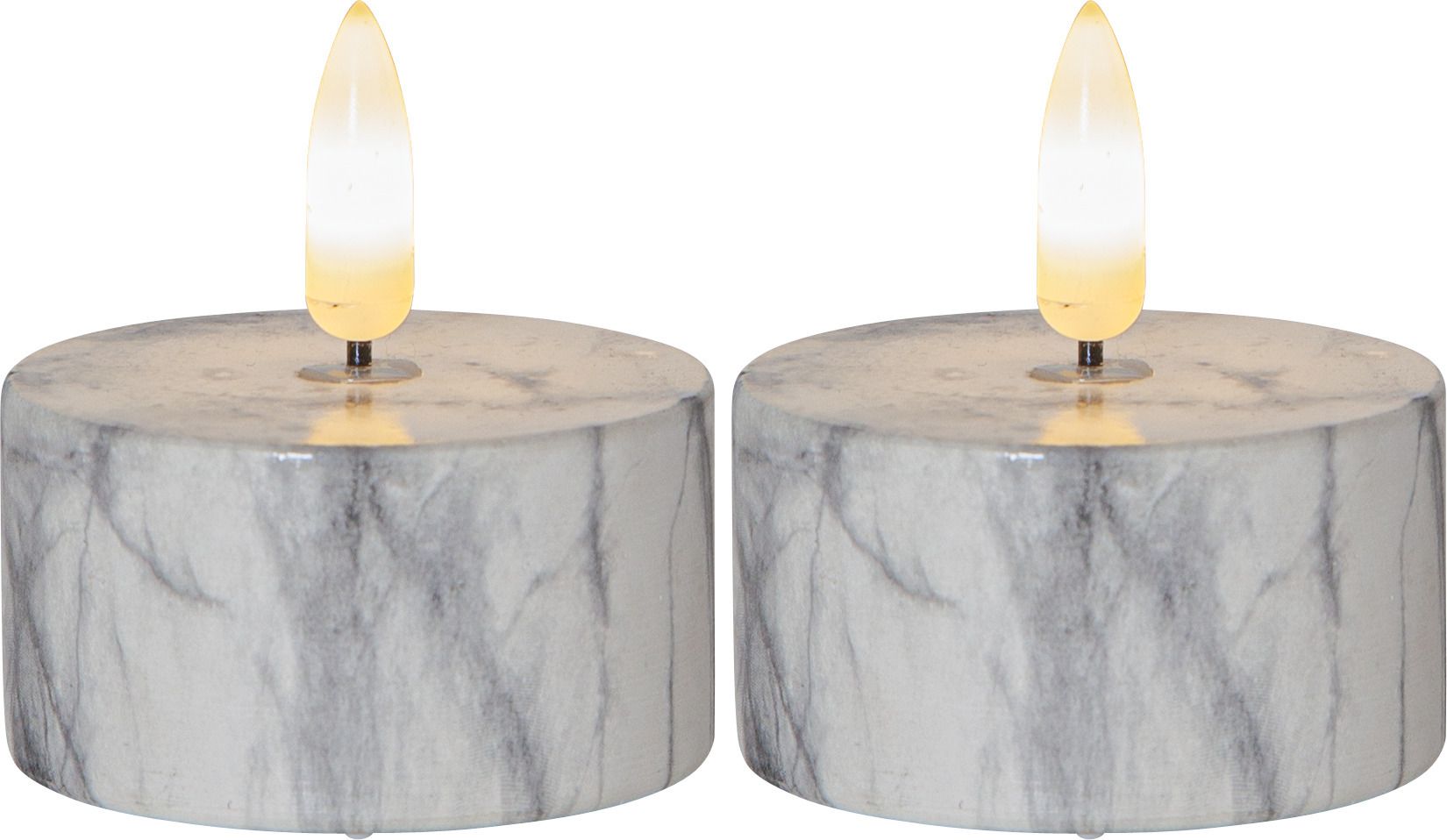 LED Teelicht 2 Pack Flamme Marble - Indoor, Grau, 6cm, Timerfunktion