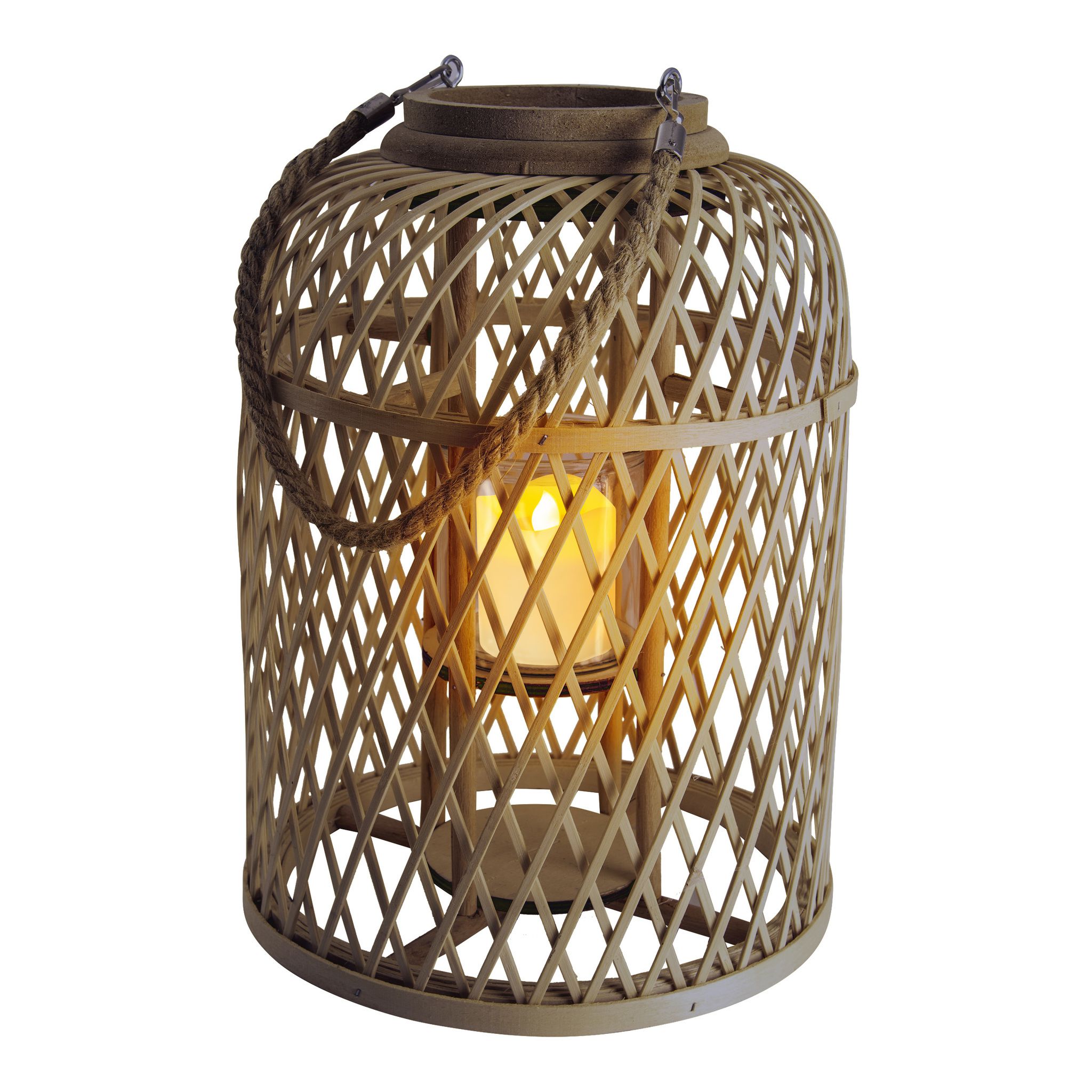 Dekoleuchte Korb braun - h: 38cm incl. Solar-LED-Kerze - IP44, warmweiss, 0.01W