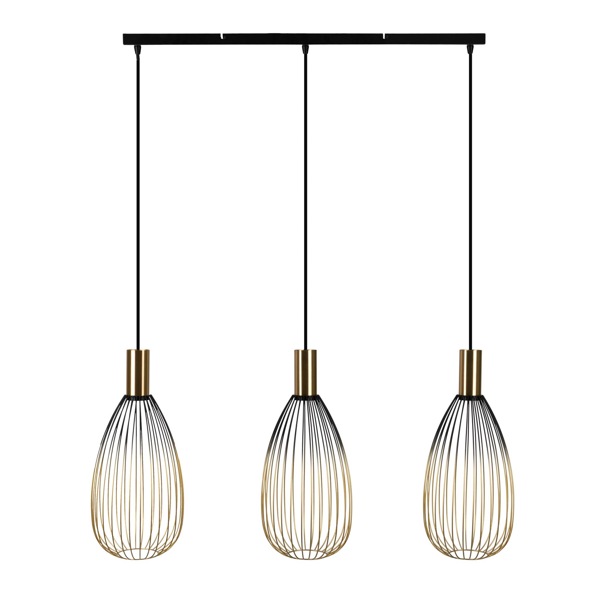 3er Pendelleuchte  WIRELLA  L: 90cm schwarz/gold - IP20, GU10, Schwarz-Gold