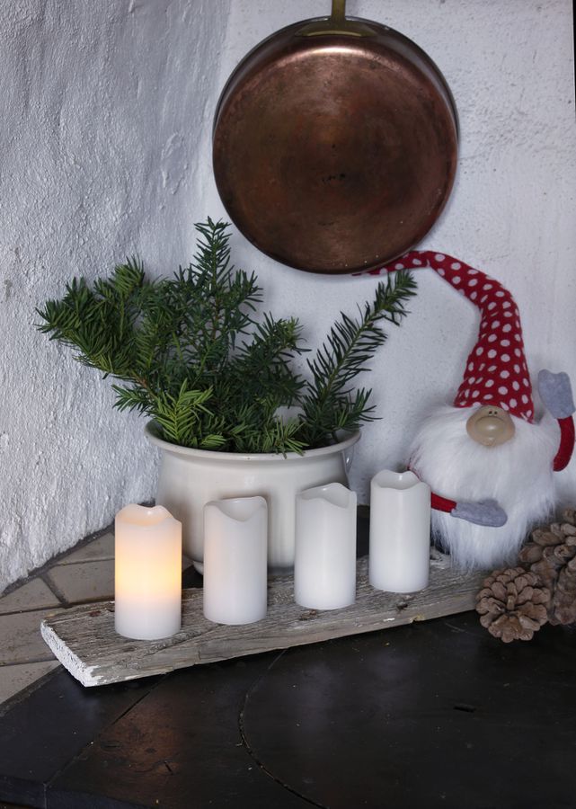LED Pillar Kerze 4er Pack Advent - Indoor, Weiss, 10cm Höhe, Timerfunktion