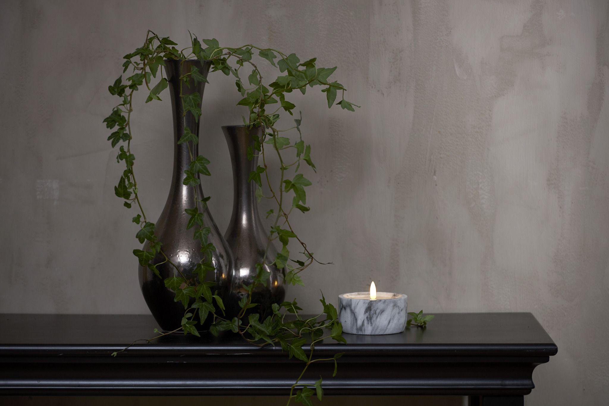 LED Pillar Kerze Flamme Marble - Indoor, Grau, 7.5cm, Timerfunktion