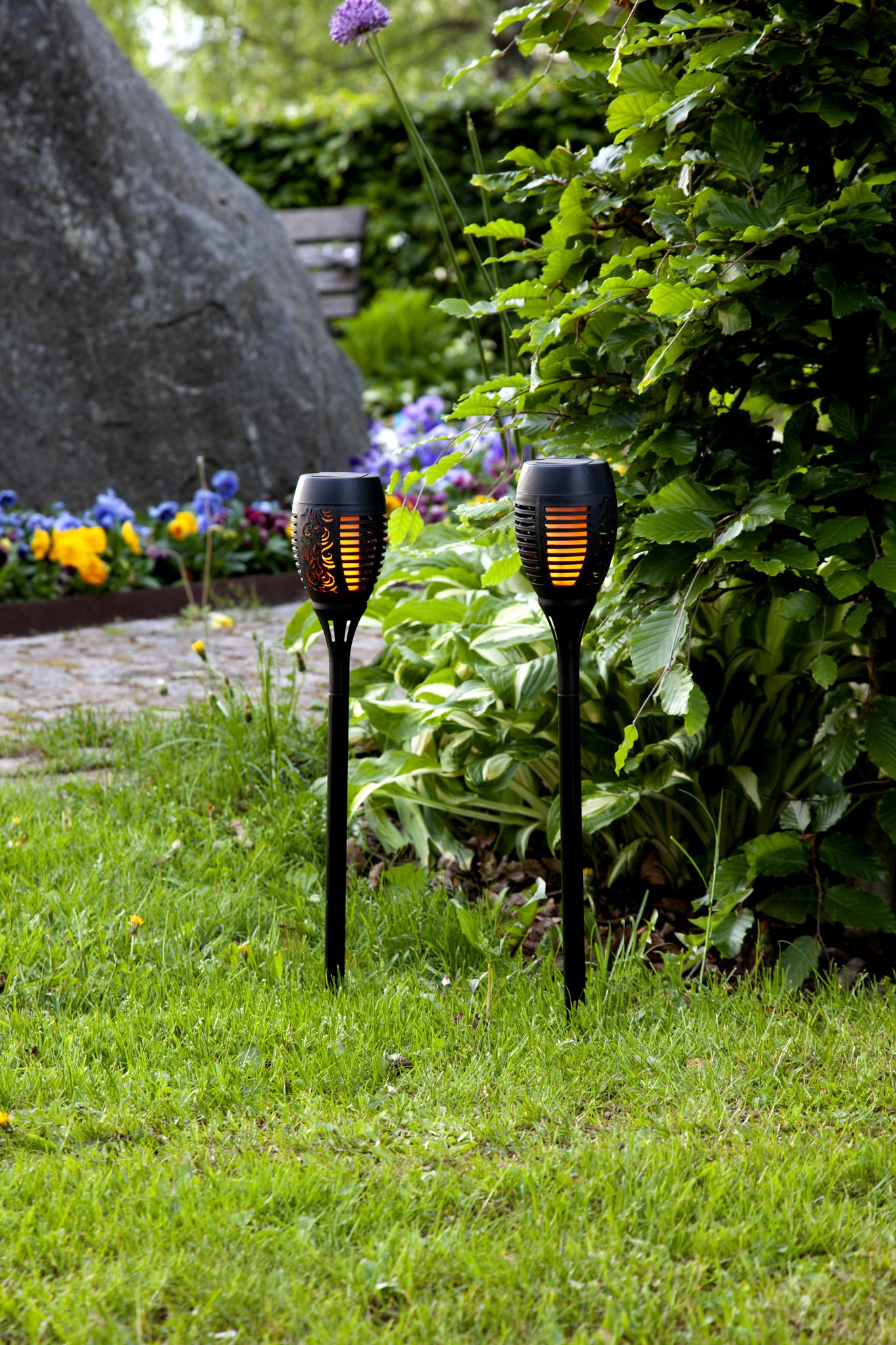 Solar Fackel Flame - Schwarz, Lichtfarbe Gelb
