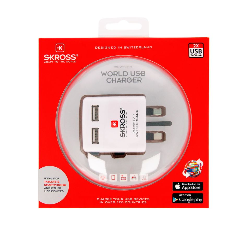 World USB Charger - Out: 2-Pol EU, UK, USA/Japan, AUS/China, 2xUSB-A 5.0V DC, max. 2.4A (shared), weiss