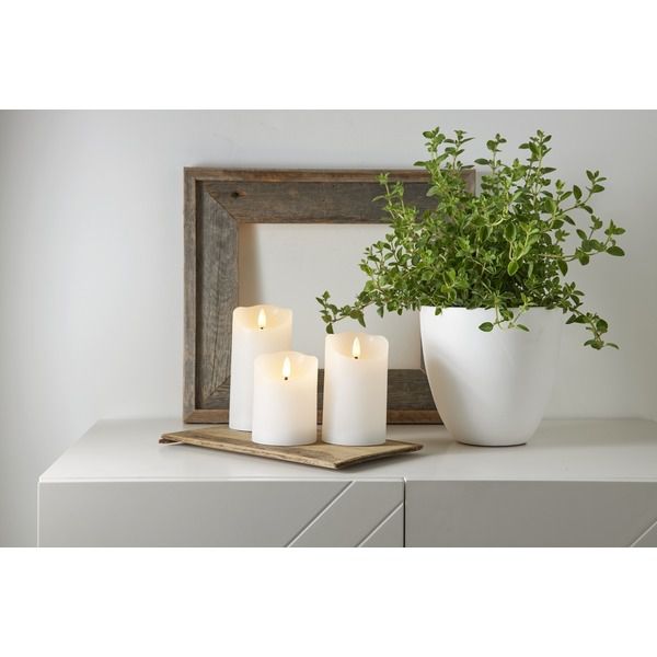 LED Pillar Kerze Flamme Rustic - Indoor, Weiss, 12.50 cm Höhe,  Timerfunktion