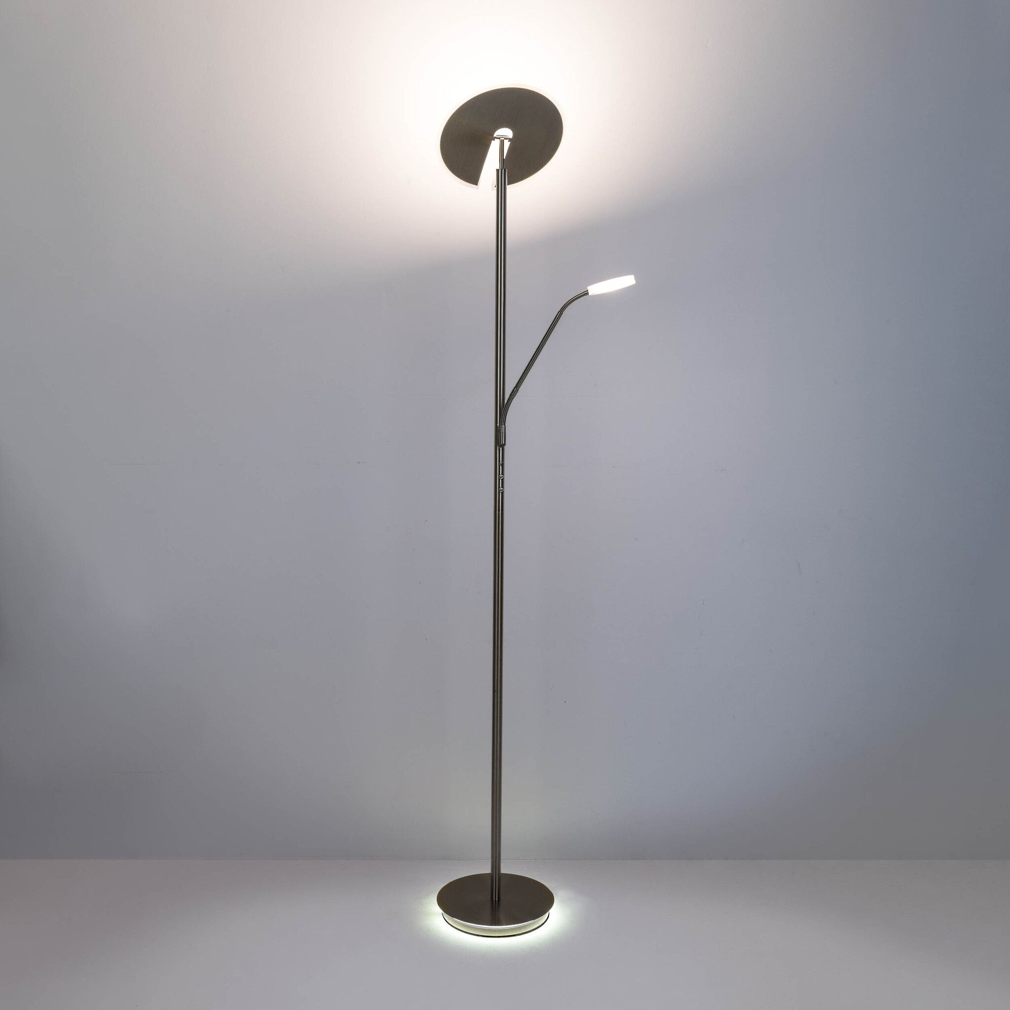 LED-CCT Stehleuchte  SAMIRO  inkl. Lesearm H: 180cm satiniert /stahl-blank - IP20, LED-Modul, Stahl-Blank
