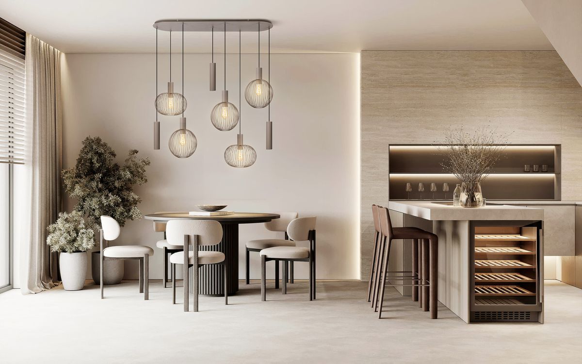 8er Pendelleuchte  TARELLIO  L: 122cm beige - IP20, E27, Beige