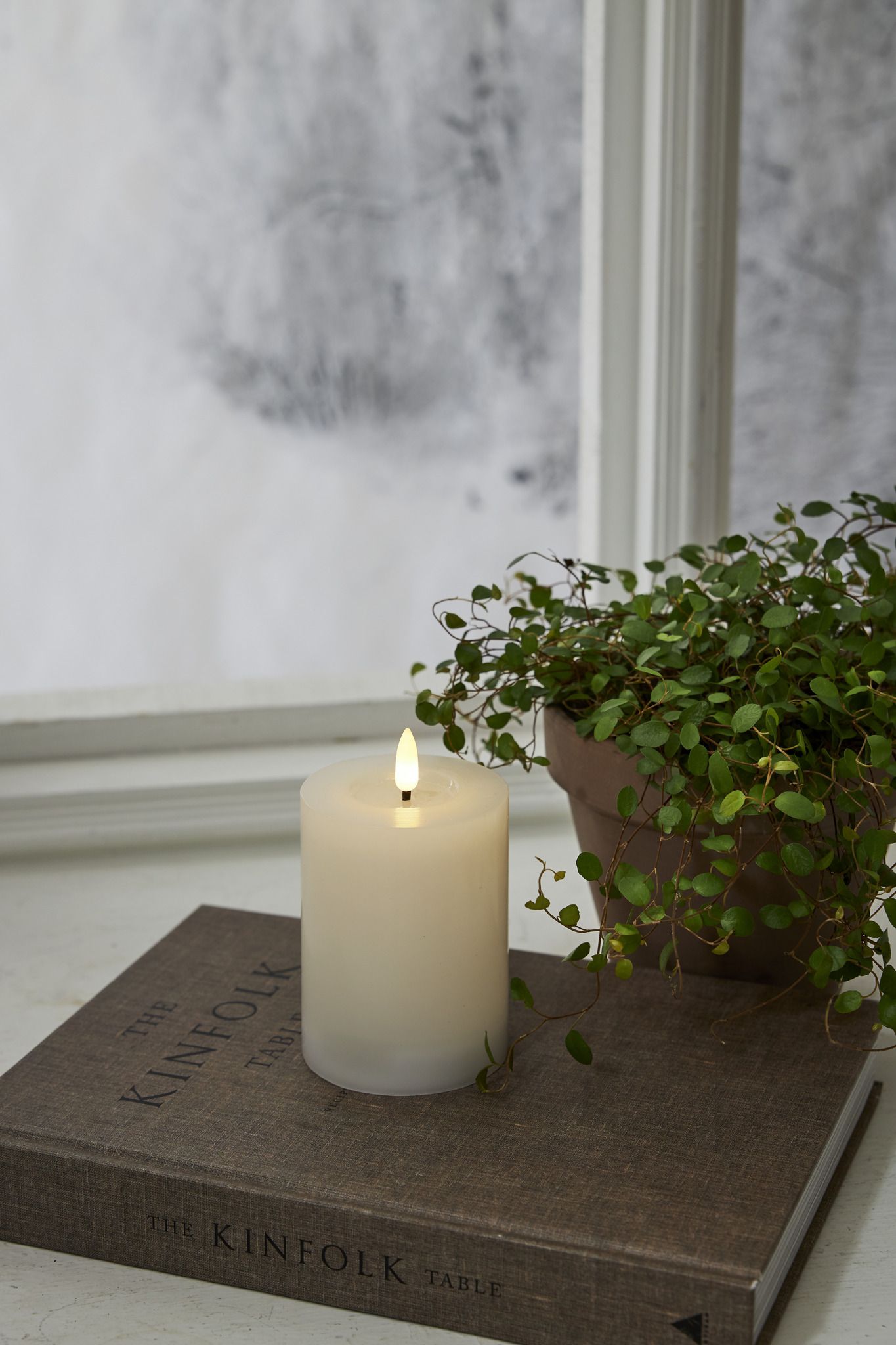 LED Pillar Kerze Flamme Flow - Indoor, Weiss, 12.5 cm höhe, Timerfunktion