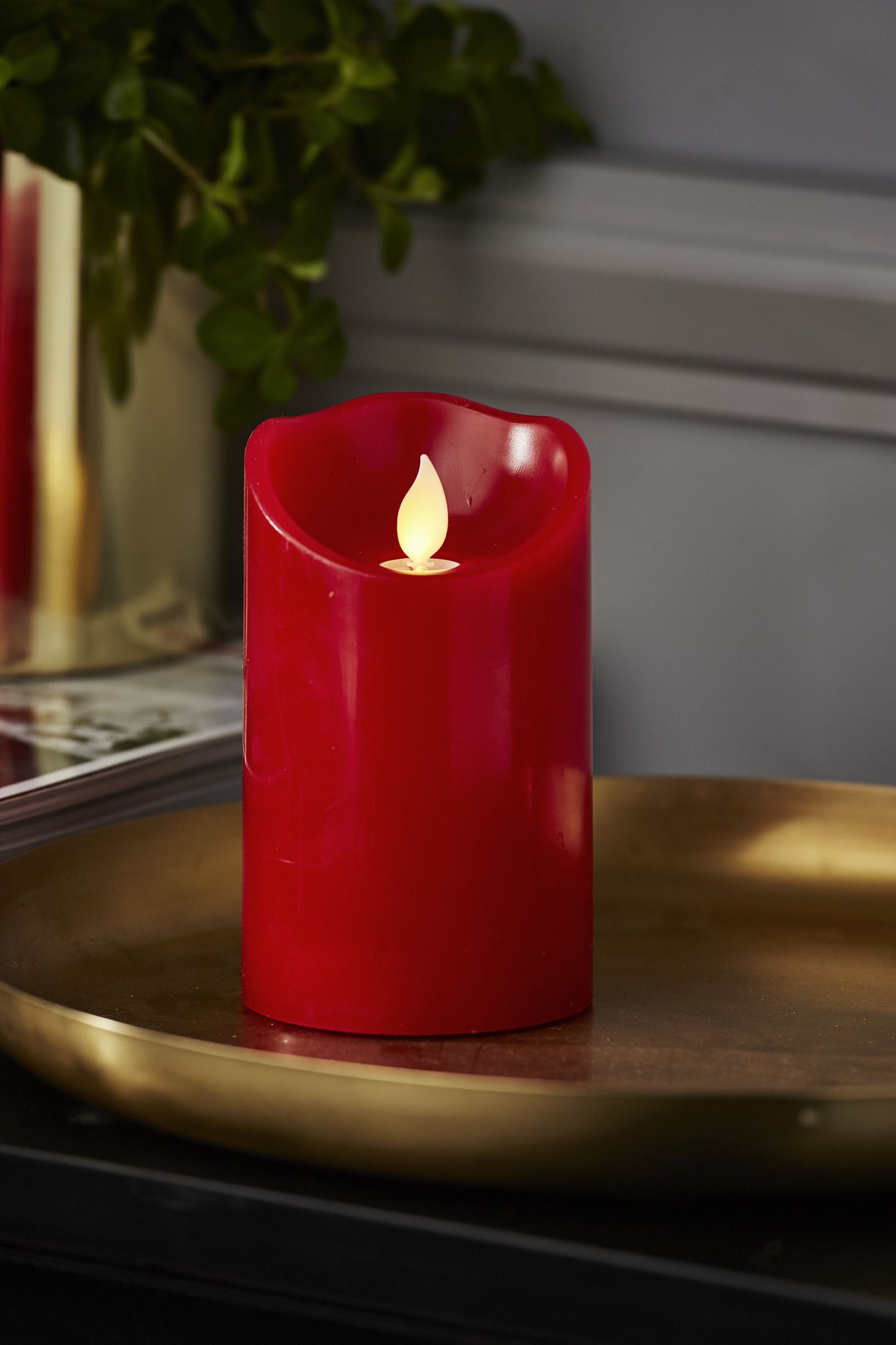 LED Pillar Kerze M-Twinkle - Indoor, Rot, 12.5cm Höhe, Timerfunktion