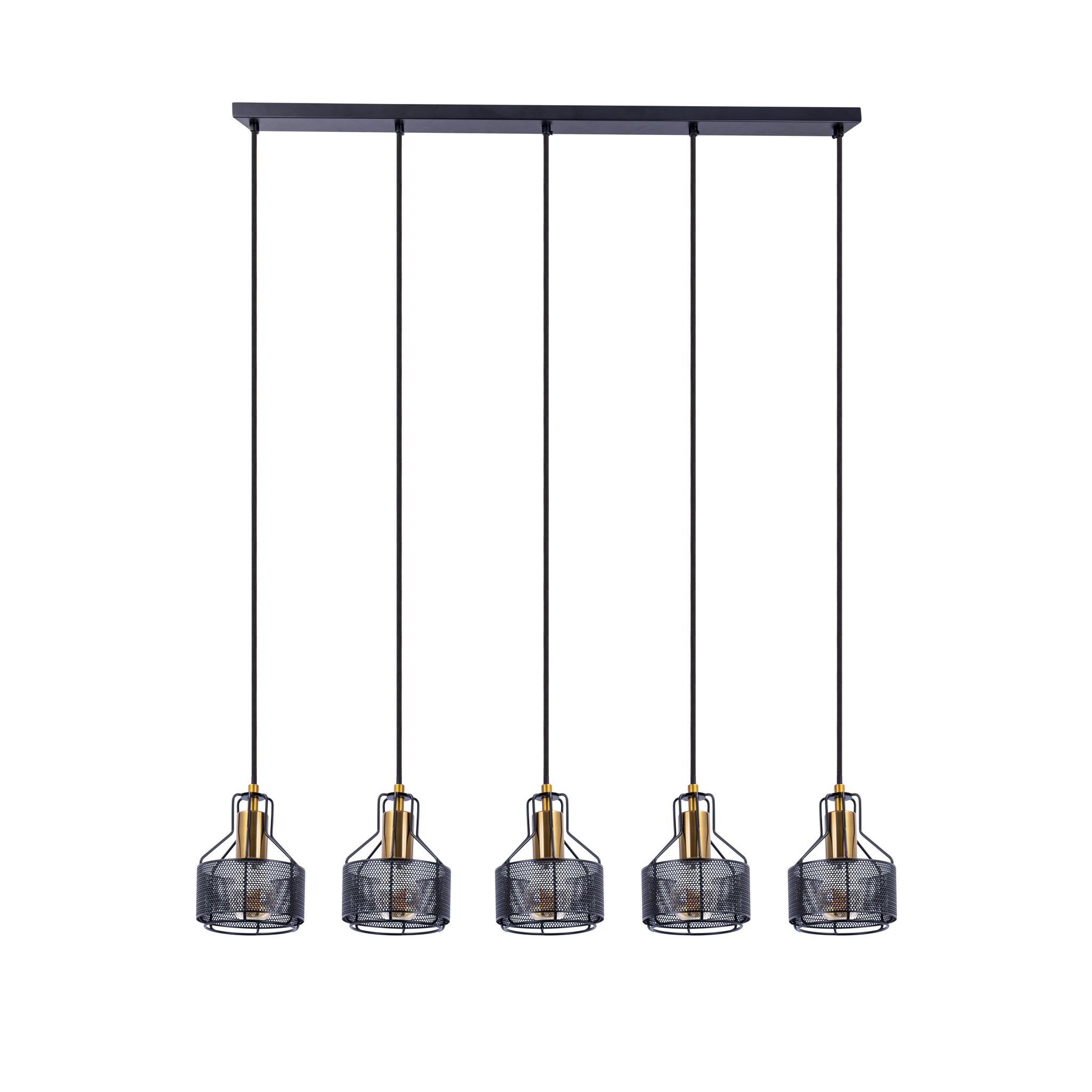 5er Pendelleuchte Foro schwarz golden - E27, 200W, IP20