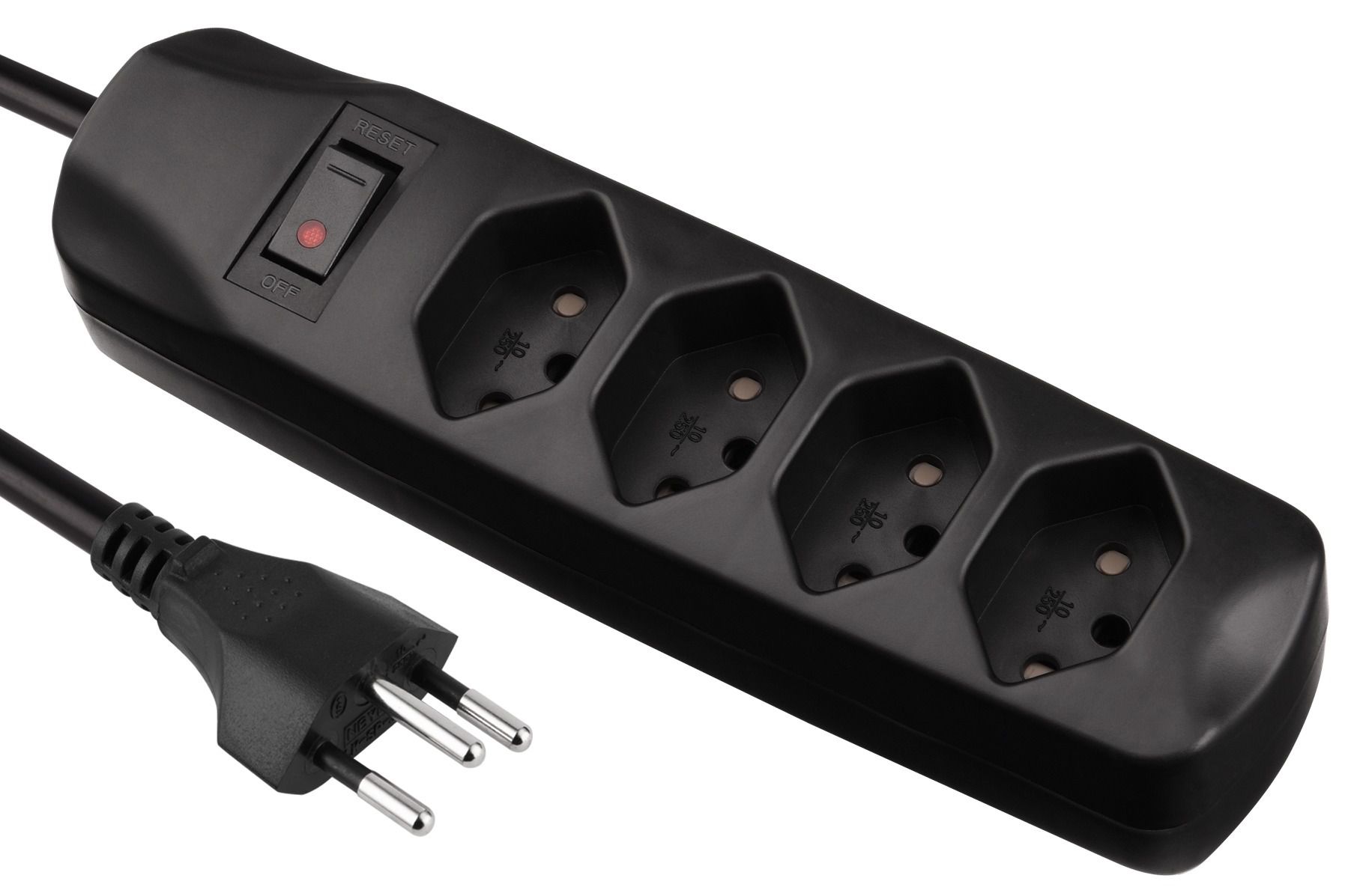 Fix Line Multiprise - 4xT13, 1.5m Kabel, H05VV-F 3G1mm2, schwarz, Kinderschutz