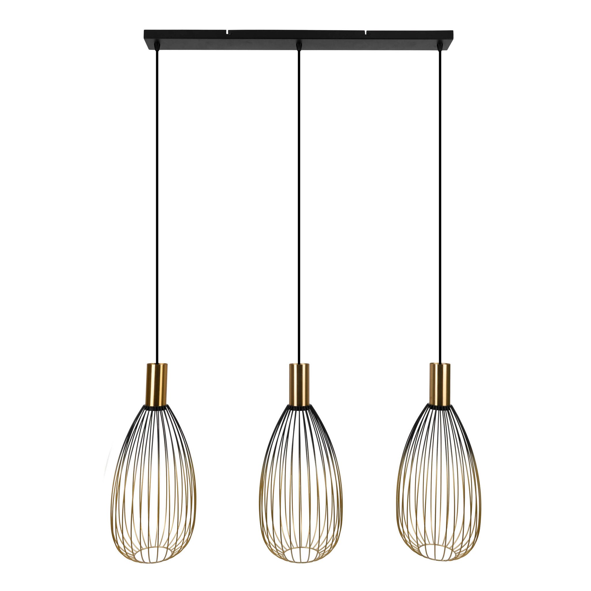 3er Pendelleuchte  WIRELLA  L: 90cm schwarz/gold - IP20, GU10, Schwarz-Gold