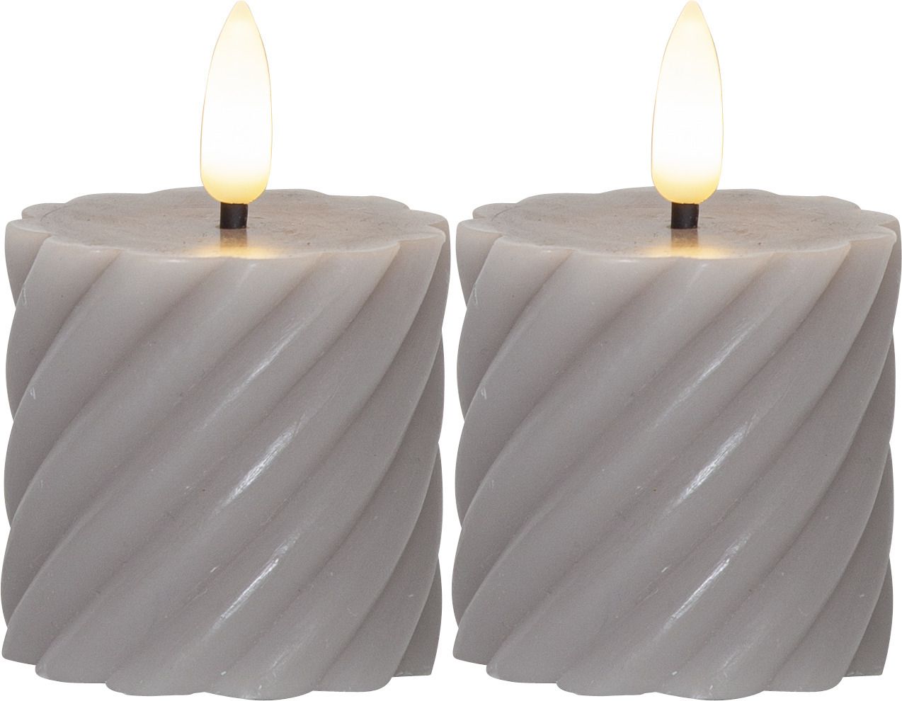 LED Pillar Kerze 2er Pack Flamme Swirl - Indoor, Grau, 7.50 cm Höhe,  Timerfunktion