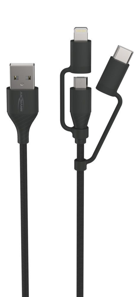 USB 3in1 Daten und Ladekabel 120 cm - USB 3-in-1 Micro/Type-C/ Lightning Daten und Ladekabel, 120cm