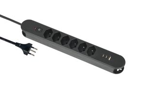 Steckdosenleiste Re:Life USB - 6x T13. 2x USB-C + 1x USB-A, 1.8m Kabel, schwarz
