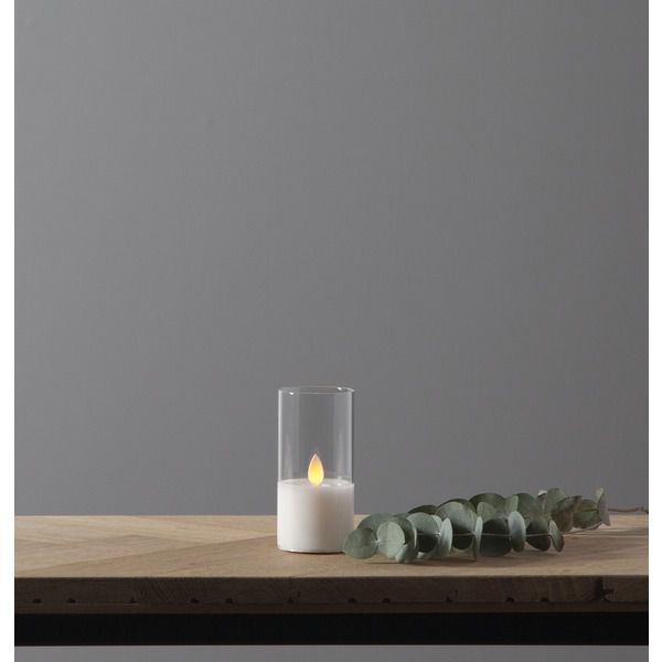 LED Pillar Kerze M-Twinkle - Indoor, Transparent, 10cm Höhe, Timerfunktion