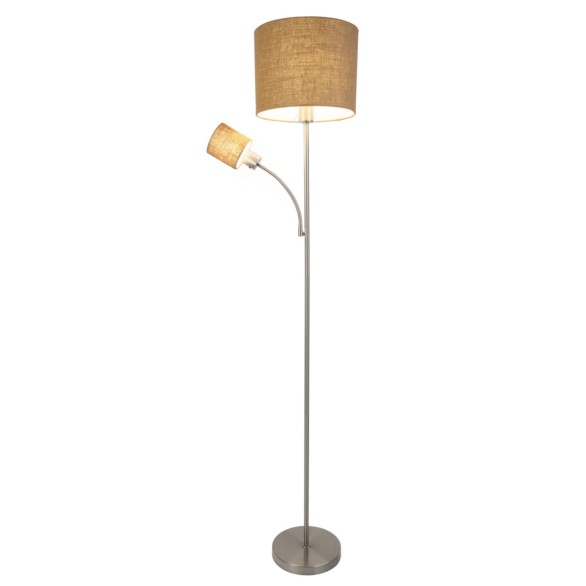 Stehleuchte  FILOMENA  H: 165cm nickel matt / braun - IP20, E27, Nickelmatt