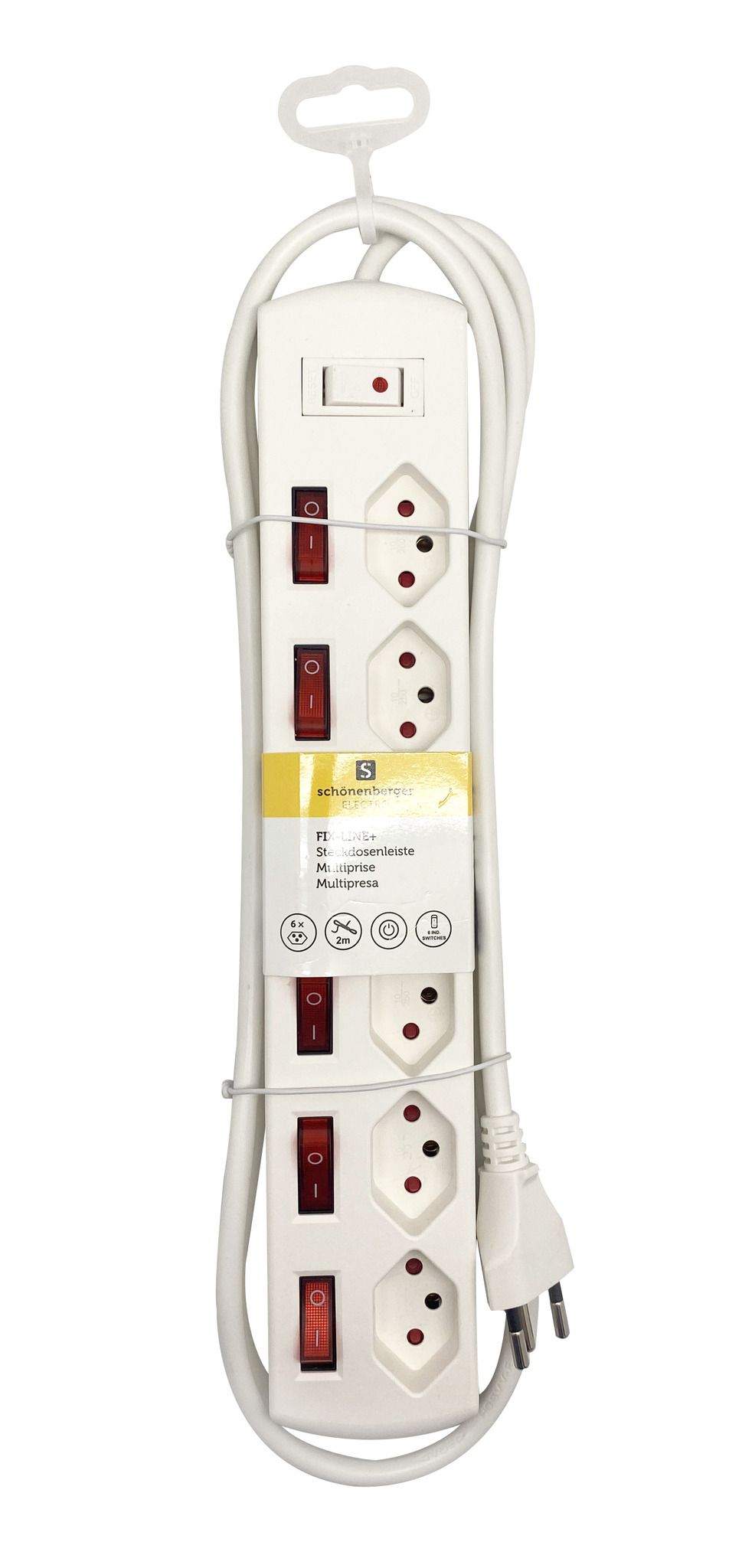 Steckdosenleiste Fix-Line+ MultiSwitch - 6xT13, 2.0m Kabel, einzeln schaltbar + Hauptschalter, weiss