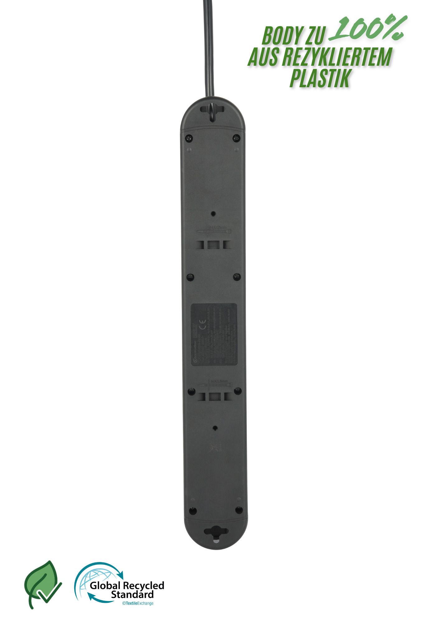 Steckdosenleiste Re:Life USB - 6x T13. 2x USB-C + 1x USB-A, 1.8m Kabel, schwarz