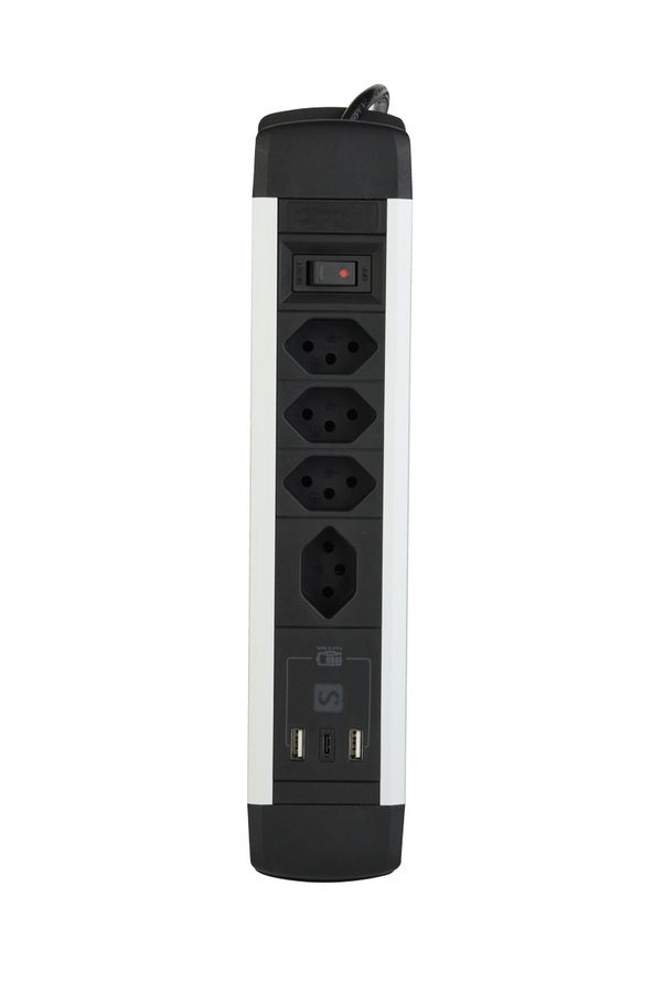 Aluminium Mutliprise - 4xT13, 1x USB-C 2x USB-A max. 3.4A - PD 20.0W, 2.0m Zuleitung, Stecker T12