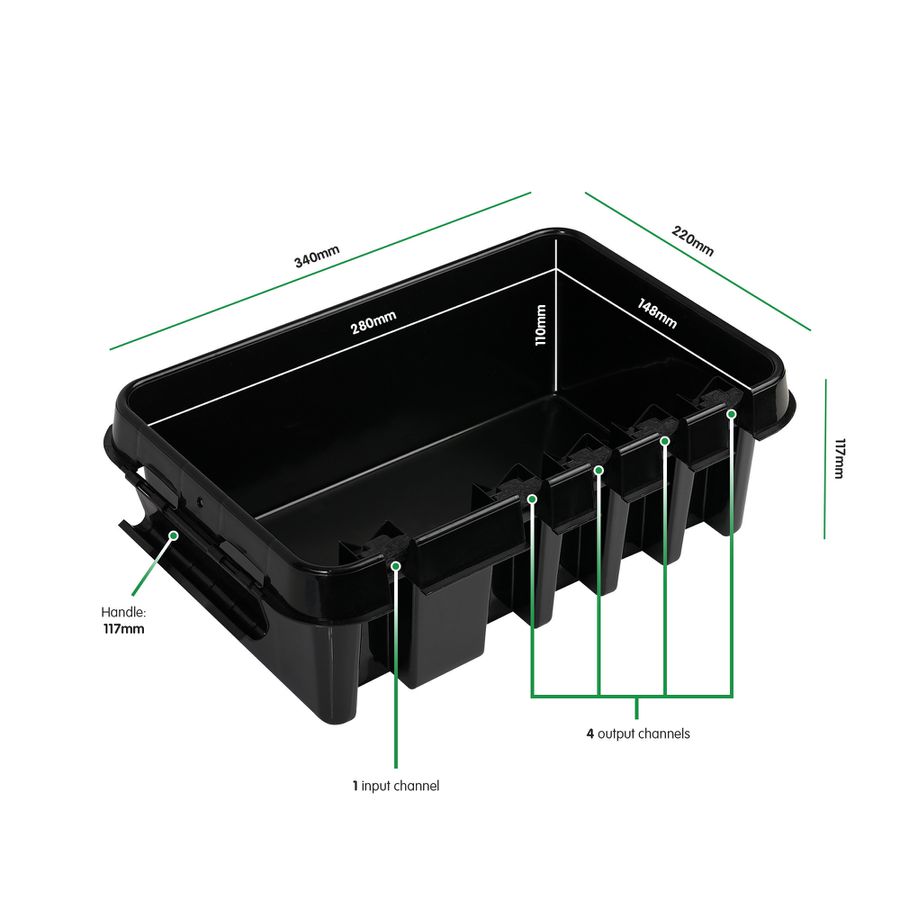 Kabelverstauung DRiBOX, mittel, schwarz - Kunststoff, schwarz, IP55, 5x Kabeleinführung  mit Zugentlastung, L=285mm, B=150mm, H=110mm