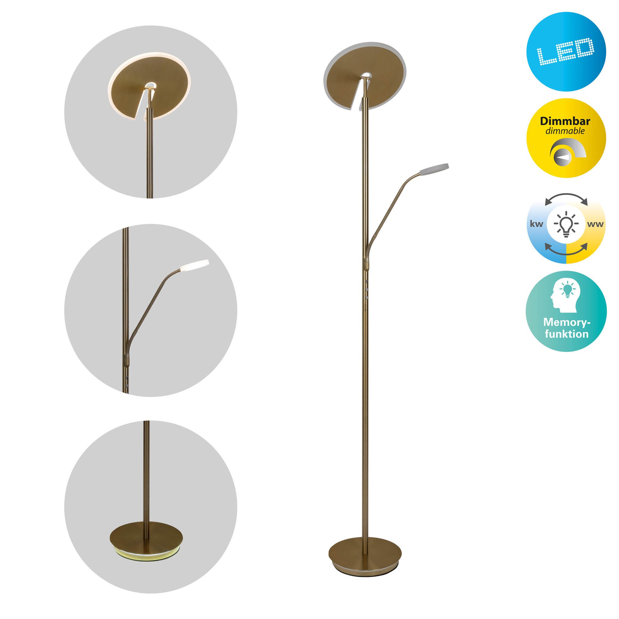 LED-CCT Stehleuchte  SAMIRO  inkl. Lesearm H: 180cm messing matt - IP20, LED-Modul, Messingmatt