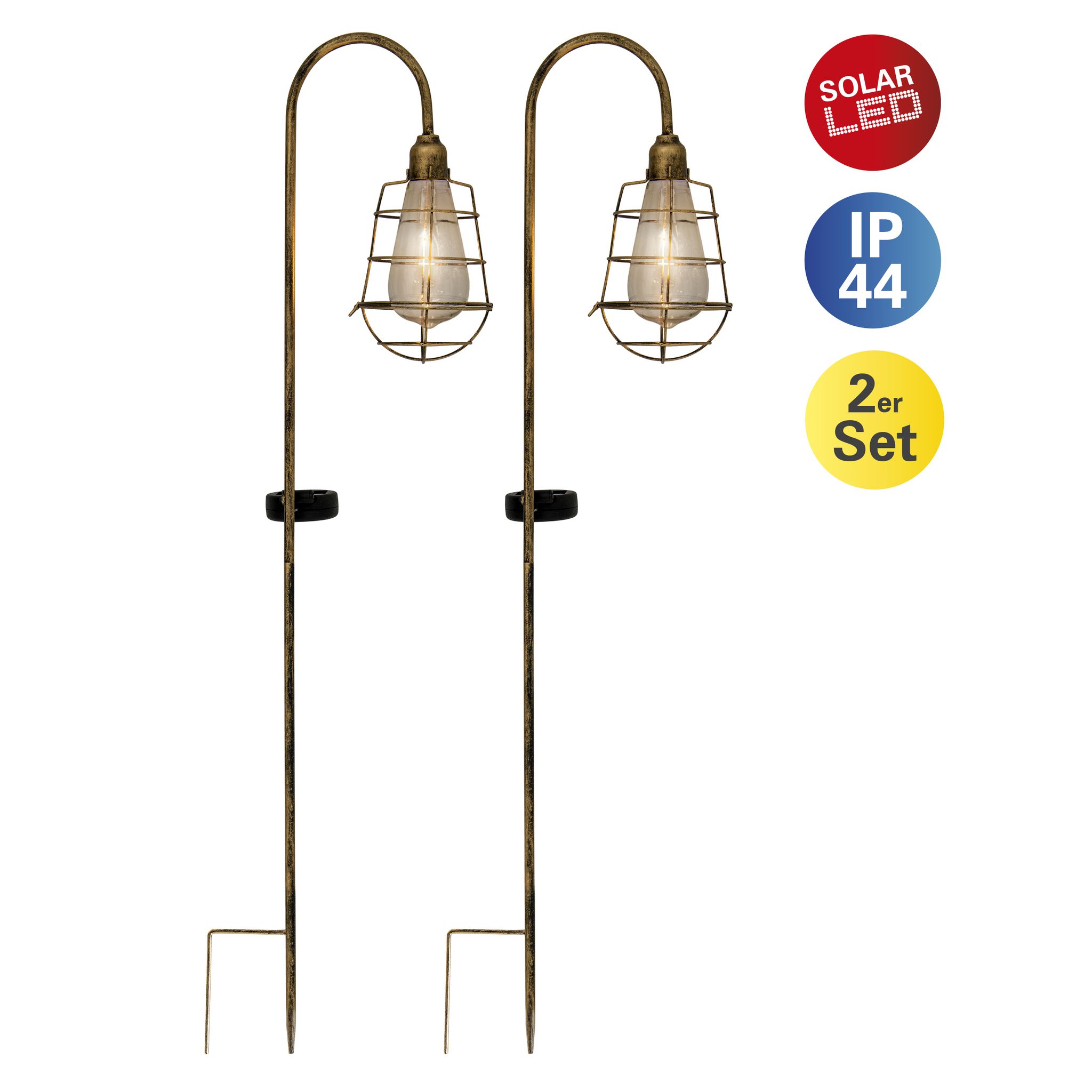 2er-Set LED Deko-Solar-Erdspieß h:76.5cm - IP44, warmweiss, 0.06W