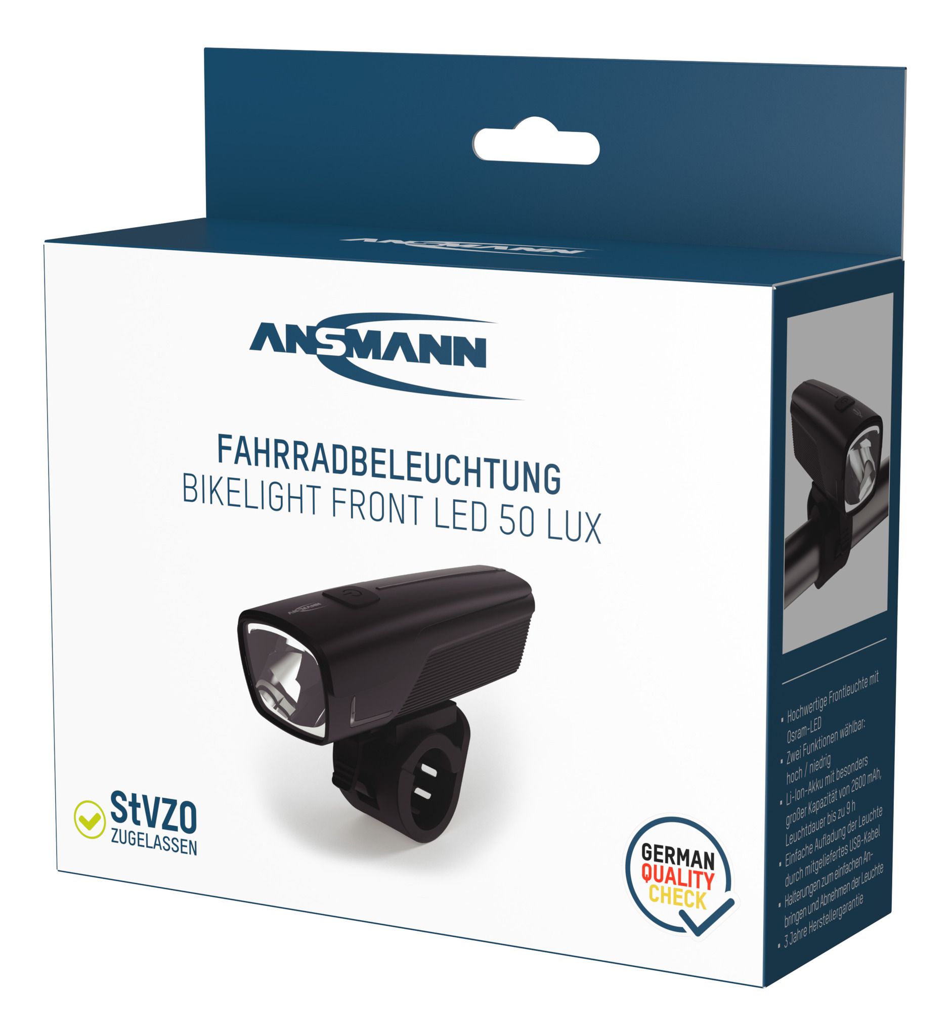 Bikelight Front-LED 50lx 2600mAh - LED Fahrrad Frontlicht, Ladekabel