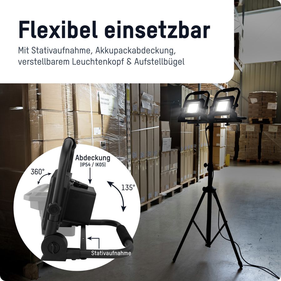 Arbeitsstrahler FL50 W 18 - 4500lm, IP54, Schwarz