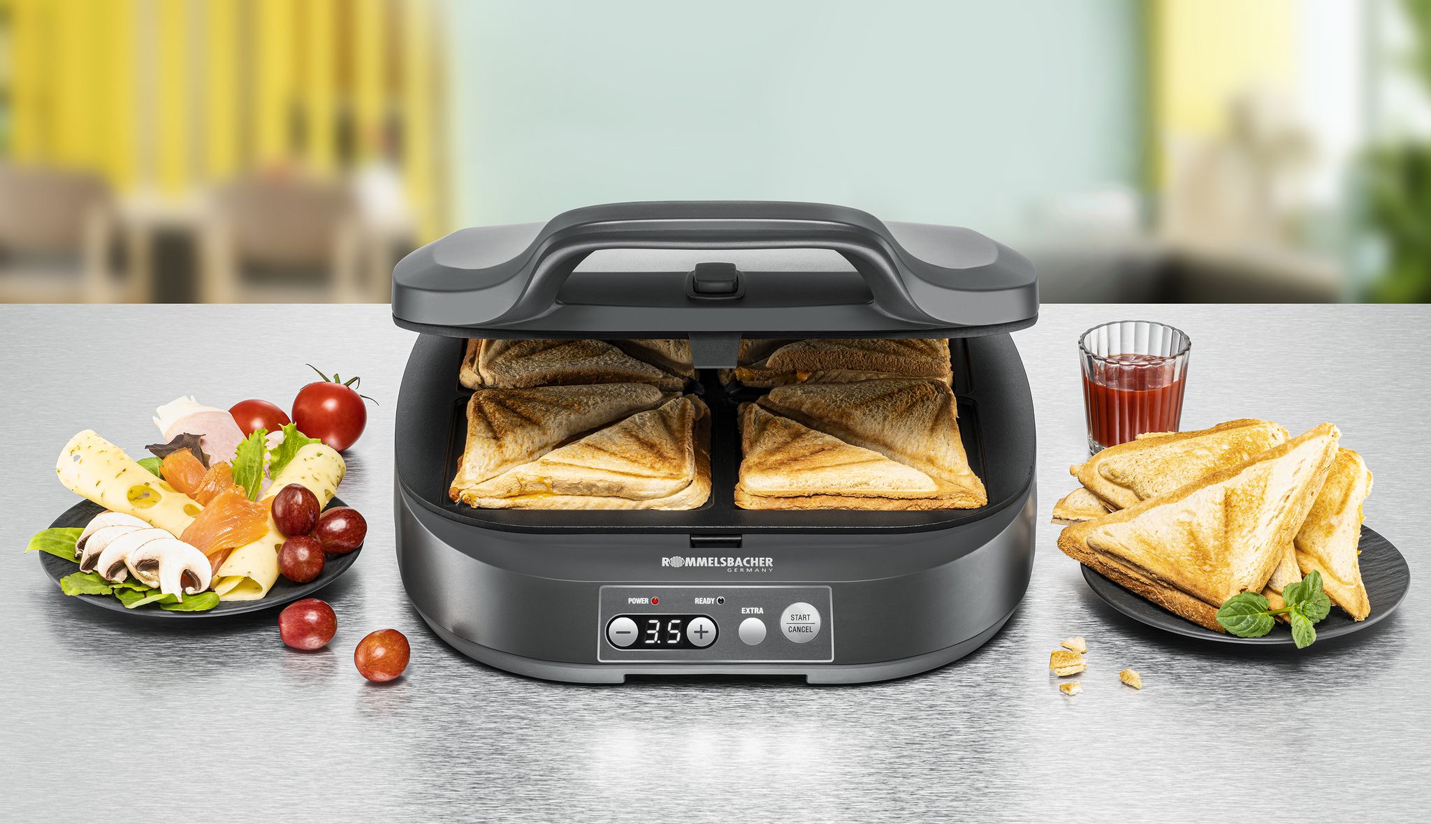 Sandwich Maker "divertimento per 4" ST 1410 - Sandwich Maker , Edelstahl/schwarz, 1800W