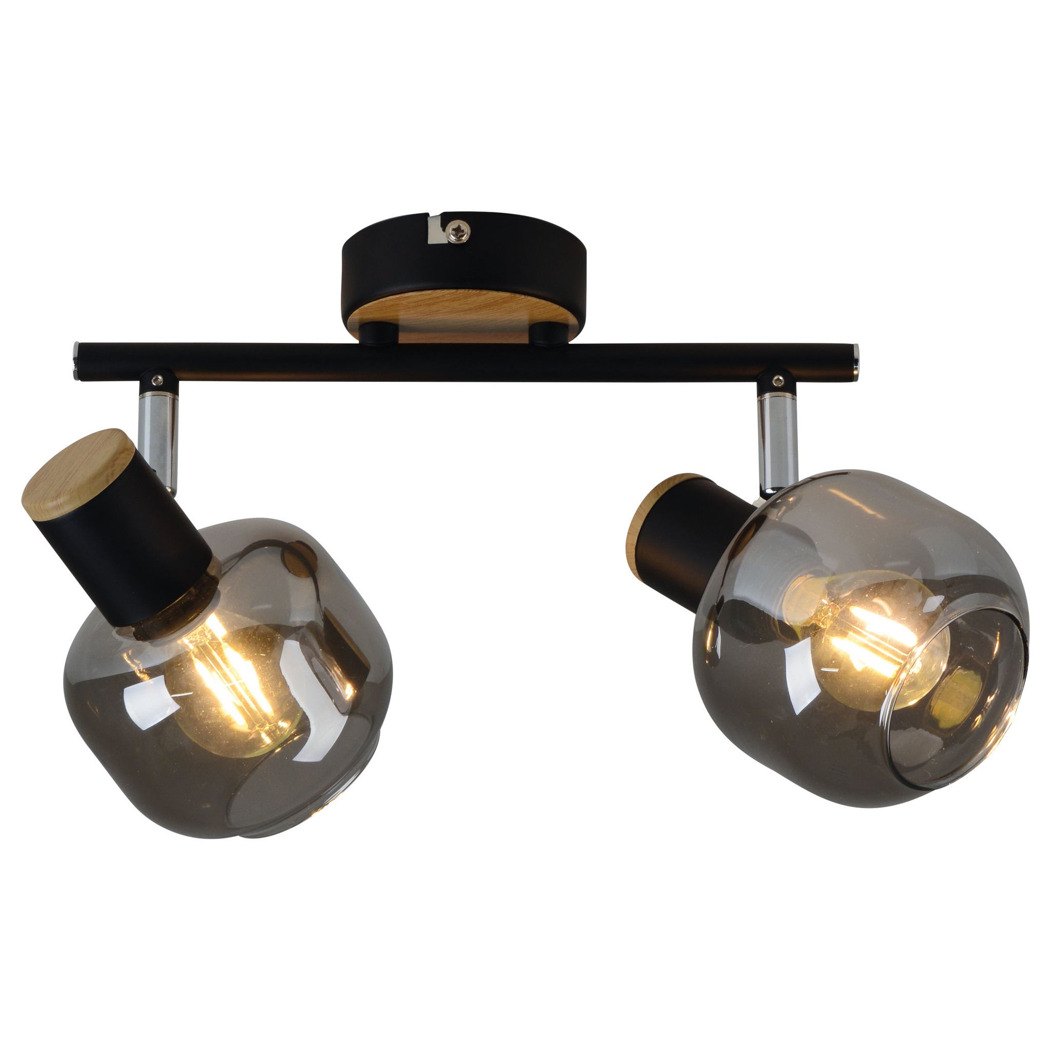 Wand-und Deckenleuchte FUMOSO (2er Spot) - E14, max. 2x40W, IP20, schwarz + holz, nicht dimmbar, exkl. Leuchtmittel, L=400mm, B=100mm, H=200mm