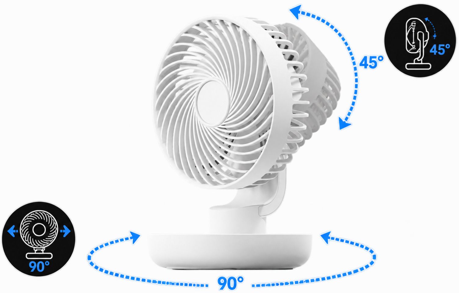 DINE Mini-Tischventilator AF209 weiss - 3600mAh, inkl. USB-C Kabel, wiederaufladbar, Oszillations-Funktion