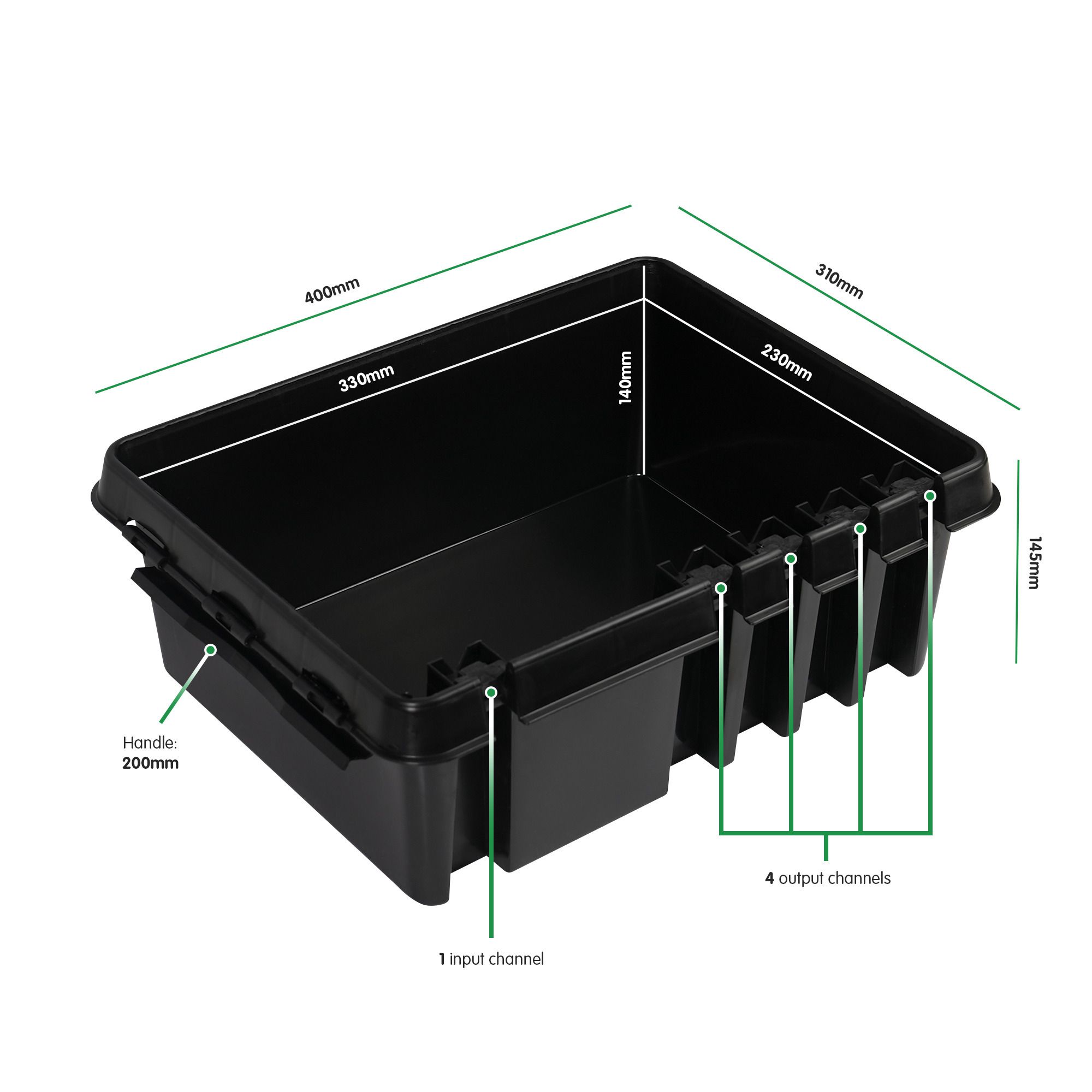 Kabelverstauung DRiBOX, gross, schwarz - Kunststoff, schwarz, IP55, 5x Kabeleinführung  mit Zugentlastung, L=330mm, B=230mm, H=140mm