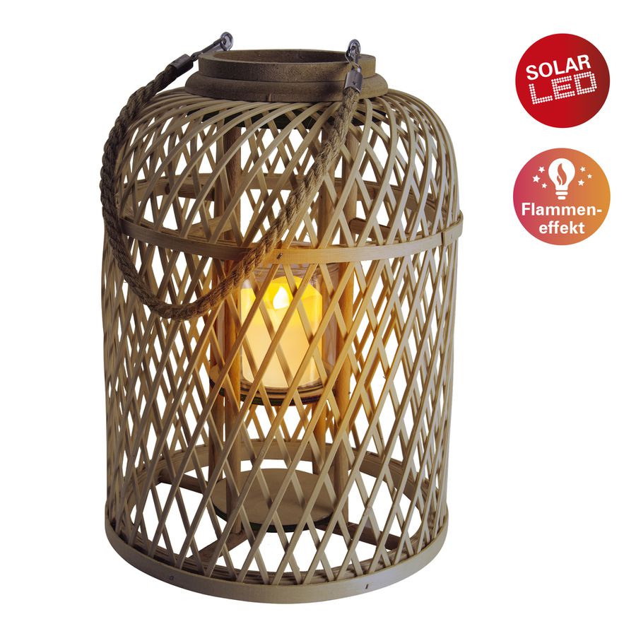 Dekoleuchte Korb braun - h: 38cm incl. Solar-LED-Kerze - IP44, warmweiss, 0.01W