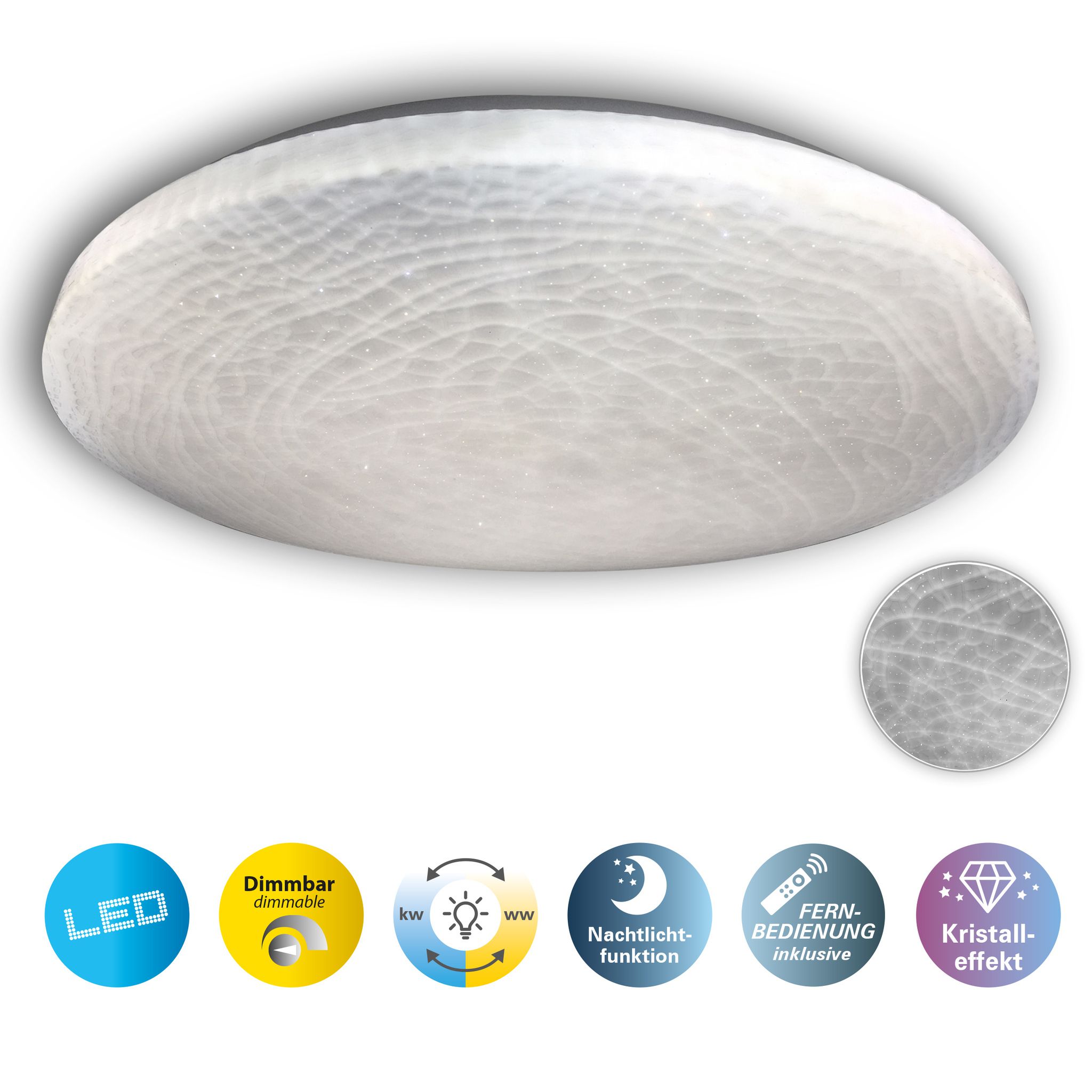 LED Deckenleuchte Polaris d: 48cm Kristalleffekt - LED fest verbaut, 3000-6500K, warm-kaltweiss