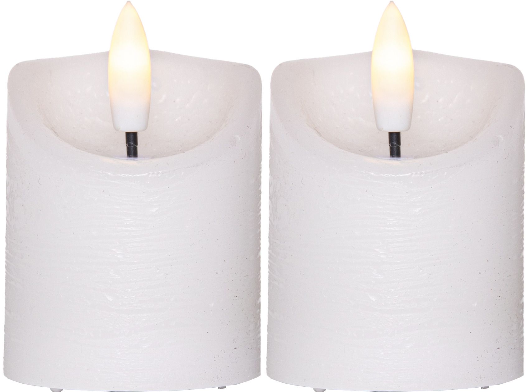 LED Pillar Kerze 2er Pack Flamme - Indoor, Weiss, 7.5cm Höhe, Timerfunktion