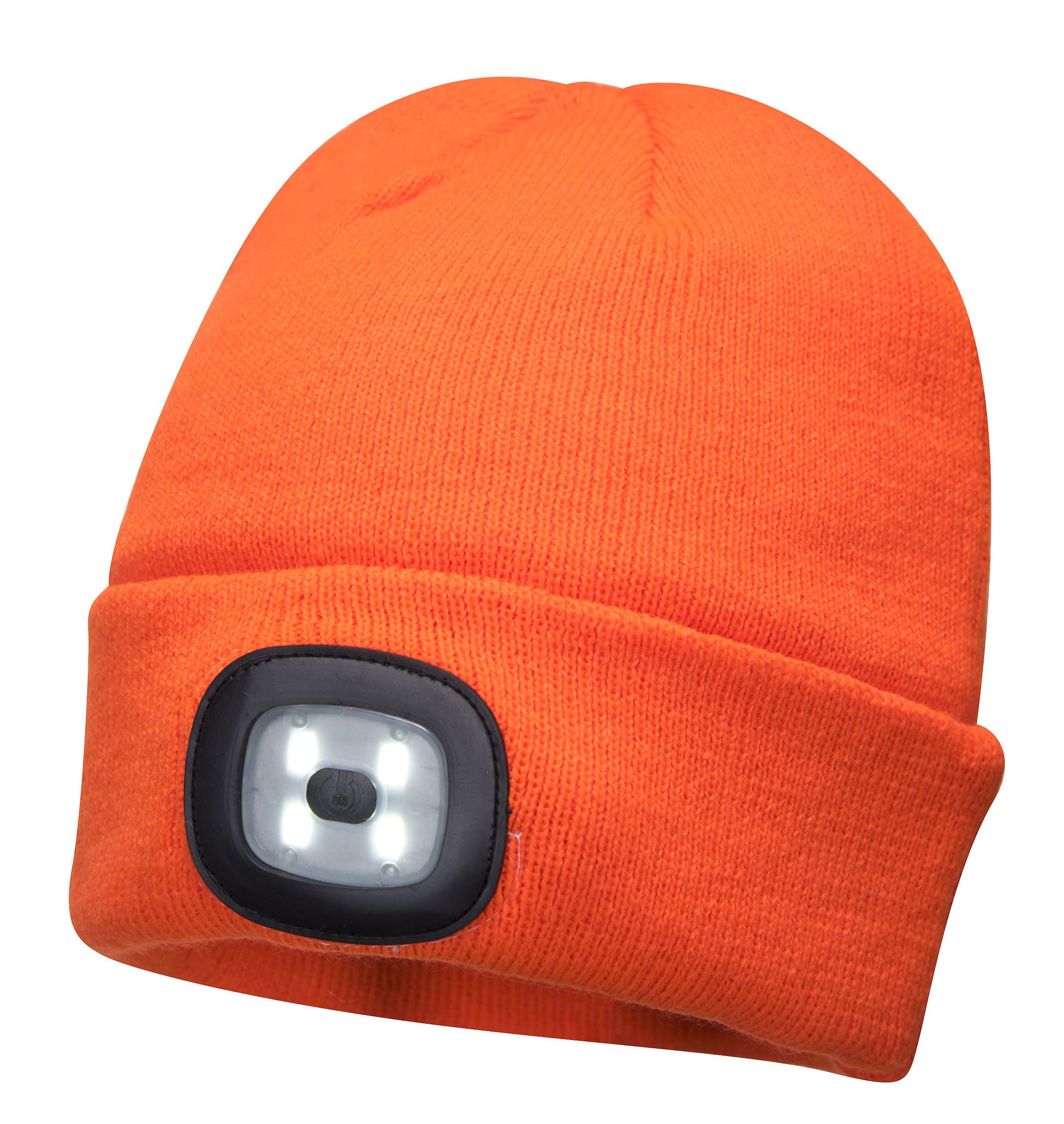 LED Wollmütze orange, USB aufladbar - orange, 150lm, inkl. USB-Akku, Blister Verpackung