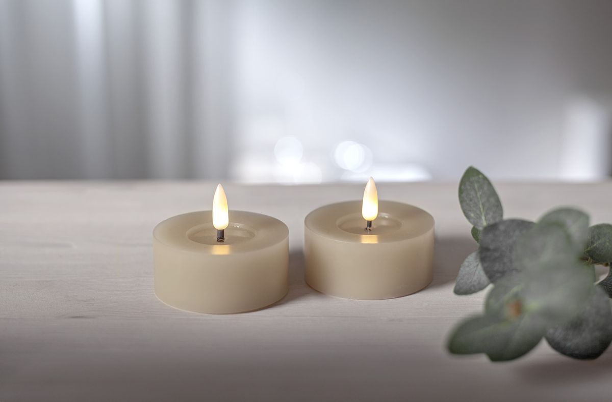 LED Teelicht 2 Pack Flamme Flow - Indoor, Beige, 5.5cm  Höhe, Timerfunktion