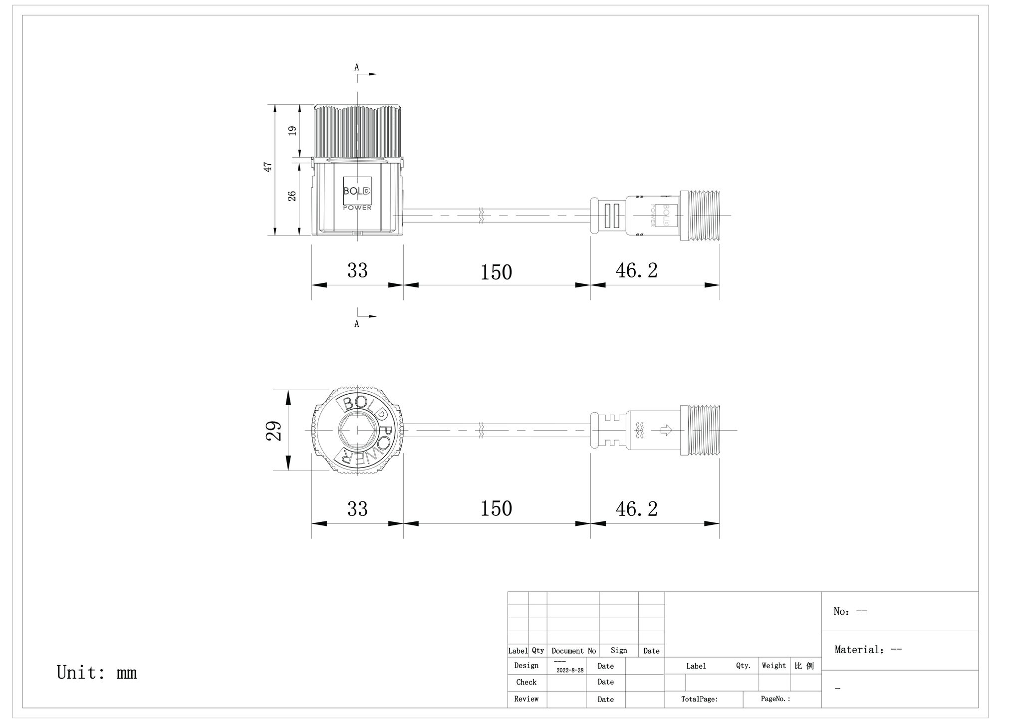 24V Verbinder M18 (0.15m) - 24V, 150W, IP67, 1-Weg-Leiter mit M18-Stecker