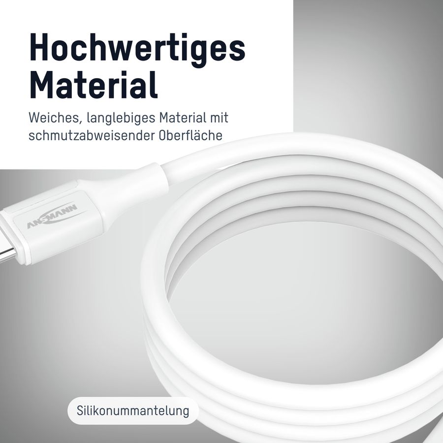 Magnetisches Silikonkabel USB-C auf USB-C, weiß, 120cm - Magnetisches Silikonkabel USB-C auf USB-C, weiß, 120cm