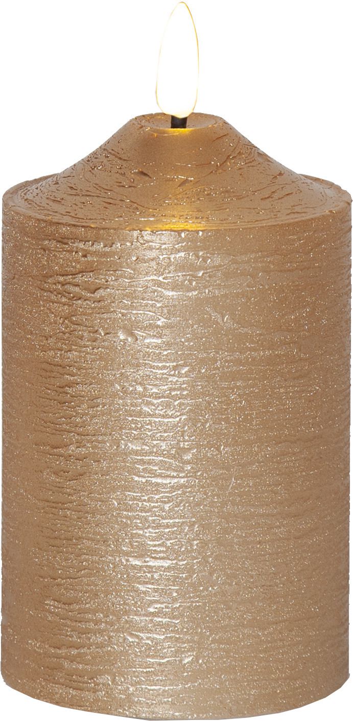 LED Pillar Kerze Flamme - Indoor, Gold, 15cm, Timerfunktion