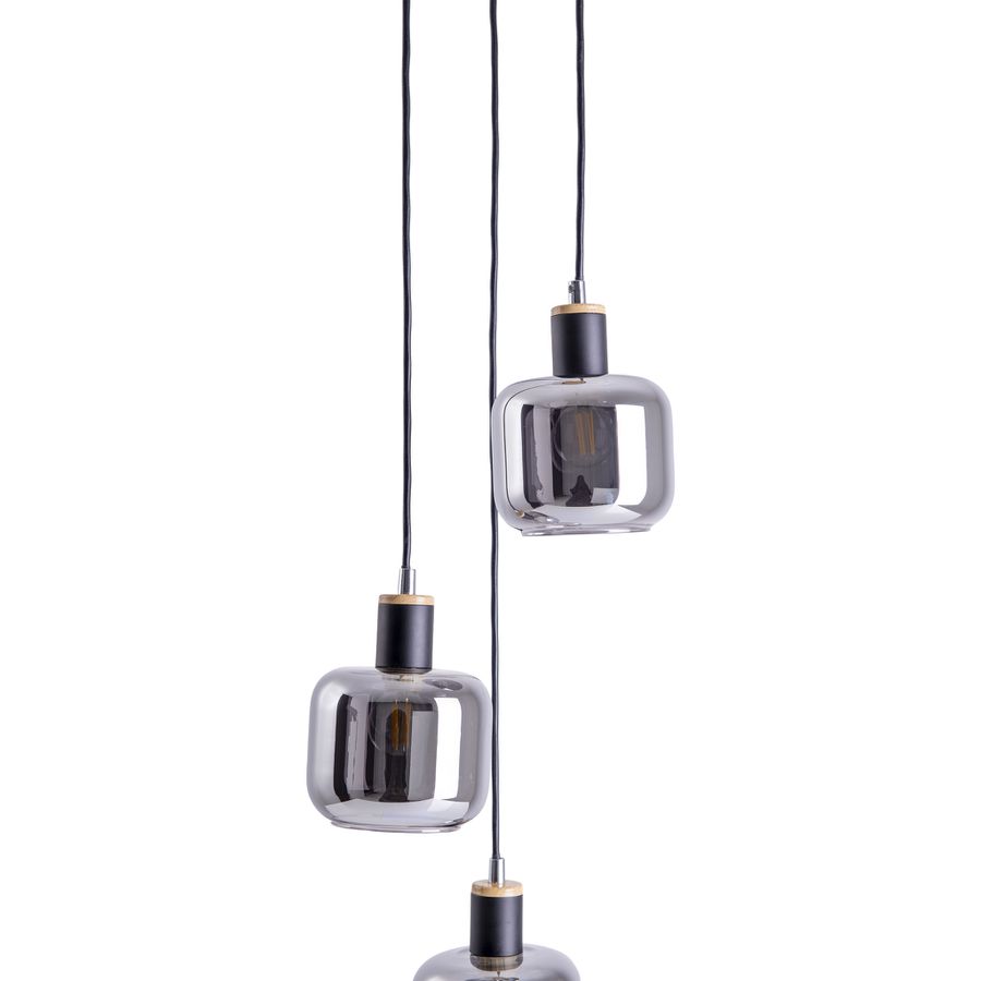 Pendelleuchte FUMOSO - E14, max. 3x40W, IP20, schwarz + holz, nicht dimbar, exkl. Leuchtmittel, D=130mm, H=1230mm