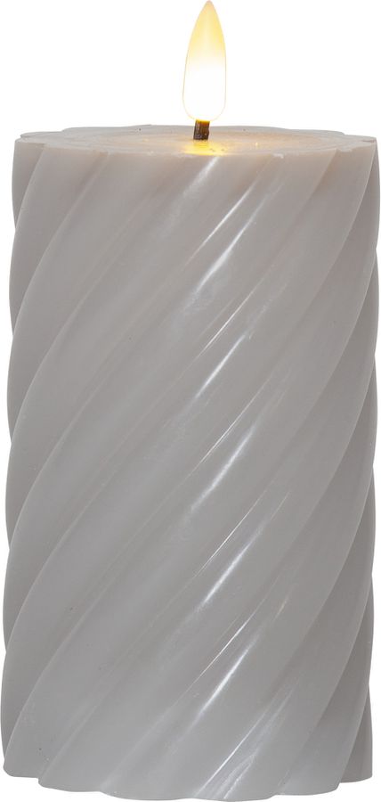 LED Pillar Kerze Flamme Swirl - Indoor, Grau, 15.00 cm Höhe,  Timerfunktion