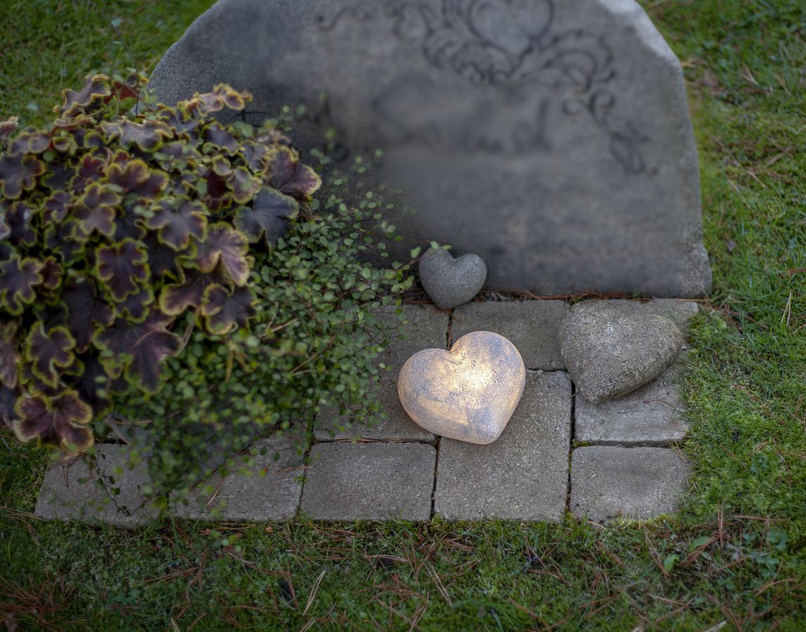 LED Grabkerze Memoria - Indoor, Grau, 6.50cm Höhe